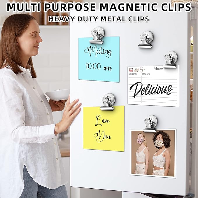 Grtard 6 Pack Magnetic Clips Heavy Duty, Magnet Clips for Fridge, Refrigerator Magnets, Strong Magnetic Clip,Scratch Free Magnets with Clip for Refrigerator, Whiteboard, Classroom, Locker(Silver)
