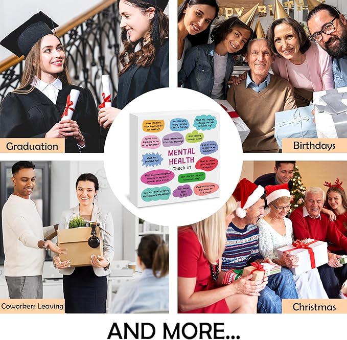 Therapy Office Desk Decor Wooden Box Sign Mental Health Gift School Counselor Gifts Therapist Gifts for Women Health Inspirational Gift for Friends Coworkers Counselor Psychologist Wooden Box Sign