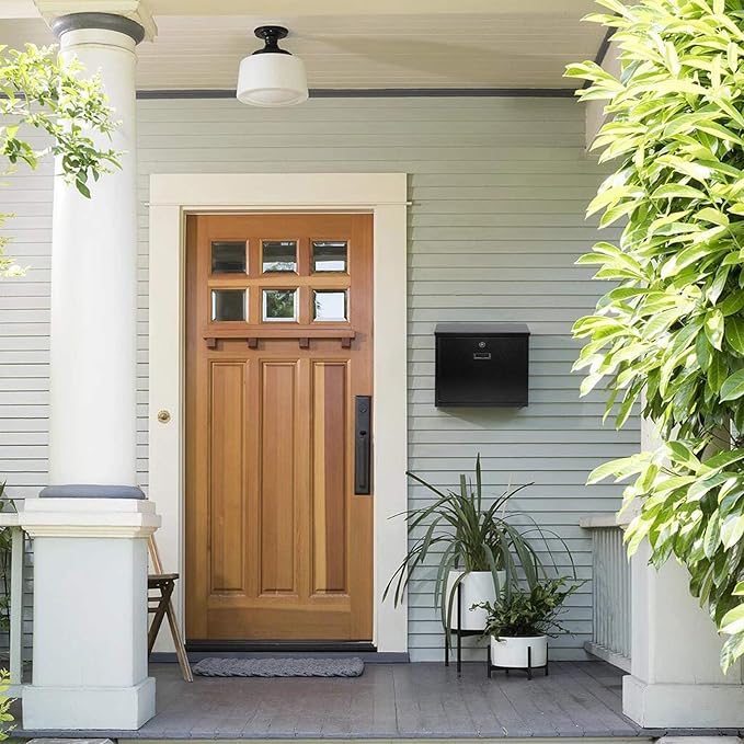 xydled Mail Boxes with Key Lock,Locking Mailbox Wall Mounted,Security Mailbox with Lock and Key,Large Capacity,Steel Cover Metal Postbox for House,14.2X 4X 12.6 Inch, Black