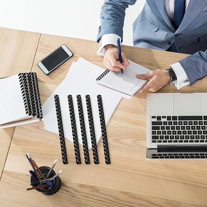 Yunsailing 150 Pack Plastic Binding Combs Plastic Binder Comb Ring 19 Ring Binding Spines Letter Size Spiral coils for Notebook Calendar(1/2 in,Black)