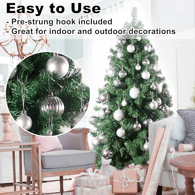 Silver 3.2" Large Christmas Balls - Christmas Tree Decoration Ornaments Shatterproof Hanging Balls for Birthday Halloween Holiday Wedding Decorations Set of 18pcs
