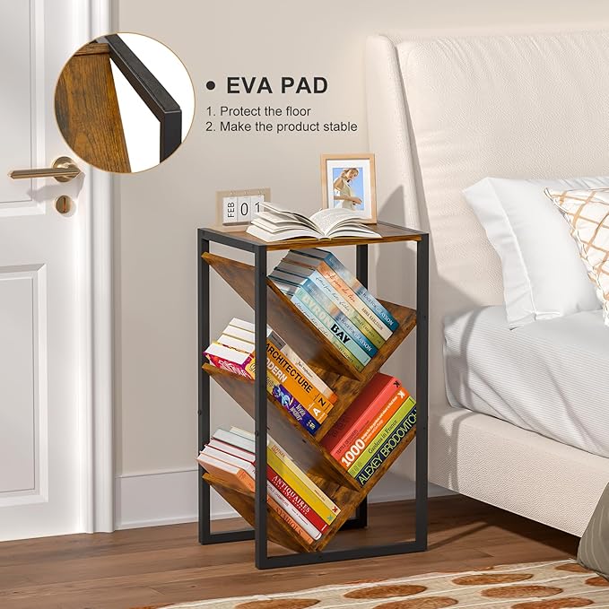 Small Bookcase - 5 Tier Tree Bookshelf with EVA Pads, Book Shelf for Small Spaces Bookshelves Wooden Book Storage Organizer Shelves for Hardcover Books Bedroom Living Room