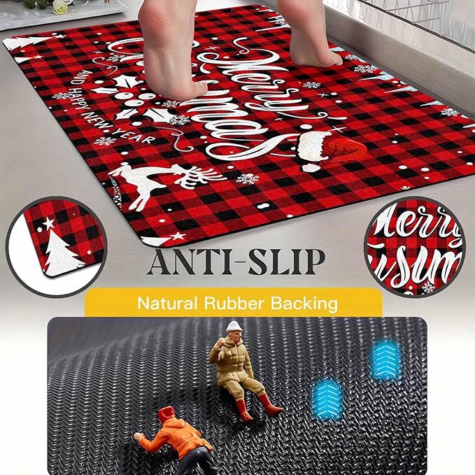 Merry Chirstmas Doormat Buffalo Plaid Door Mat for Front Door, Front Porch Rugs Easy Clean Welcome Mats Outdoor Rug Indoor Outdoor Winter Decor, 16" x 24" Inch