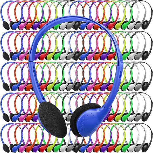 Xuhal 200 Pack Kids Headphones Bulk Classroom Headphones for Student with 3.5 mm Plug Wired On Ear for Church Christian Sunday School Library Children Teens Boys Girls Adults(Multicolor)