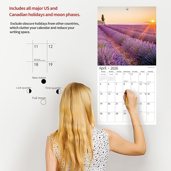 2026 Wall Calendar,Calendar 2026, July 2025 - December 2026, Wall Calendar Sunset, 12" x 24" Opened,Full Page Months Thick & Sturdy Paper for Calendar Organizing & Planning