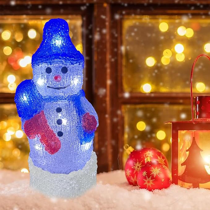 Anycosy Christmas Lighted Acrylic Snowman Decoration,Rotating Battery Operated Lights for Indoor Use,Perfect for Tabletop, Windowsill, Mantel, and Bedroom