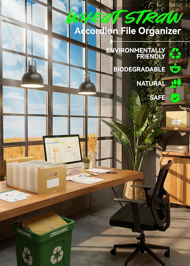 Accordion File Organizer, 26 Pockets Wheat Straw Expanding File Folder, Monthly Bill Receipt Organizer, A-Z Tabs, 100% BPA Free, Return to Nature, Healthy Living, Letter/A4 Size-Wheat Yellow