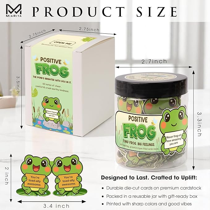Positive Frog Jar – Thank You Gifts for Women, Men, Coworkers – Emotional Support Jar with 60 Notes – Appreciation Gifts for Teacher, Employee, Frog Gifts for Women, Back to School Gifts for Teacher