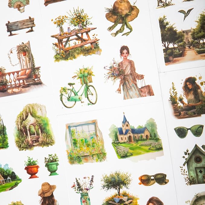 Spring Theme Sticker Scrapbooking Supplies for Junk Journal, 20 Sheets PET Stickers - Vintage Journaling Stickers, Ephemera Sticker Book Pre Cut(TZ-006-004)