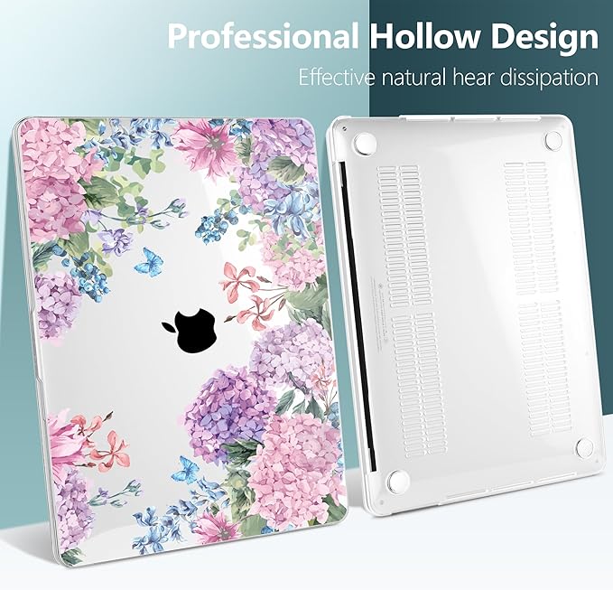 TWOLSKOO Compatible with MacBook Pro 13 inch Case 2023-2016 A2338 M2/M1 A2251 A2289 A2159 A1989 A1706, Plastic Hard Shell Cover & Keyboard Skin & Screen Protector, Colorful Hydrangea