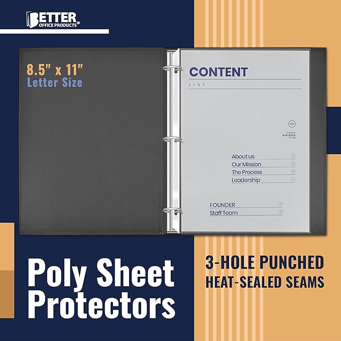 Better Office Products 90 Count Sheet Protectors, 100 Percent Poly Sheet Protectors 8.5 x 11, Top Loading Paper Protectors