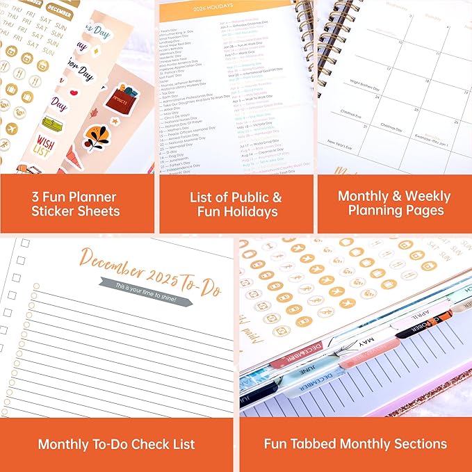 Yoment Hardcover 2026 Planner Academic Weekly and Monthly, 13 Month Planner Dec 2025 - Dec 2026, 8.5" x 10.3" Student for College, Teacher, Daily Agenda Notebook, 3 Sticker Sheets (Sunrise)