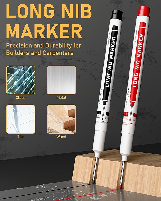 17 Pack Mechanical Carpenter Pencil Set with Sharpener 40 Refills, Automatic Center Punch, Carbide Scribe Tool, Eraser and Deep Hole Marker Pen, Heavy Duty Construction Pencil for Architect with Pouch