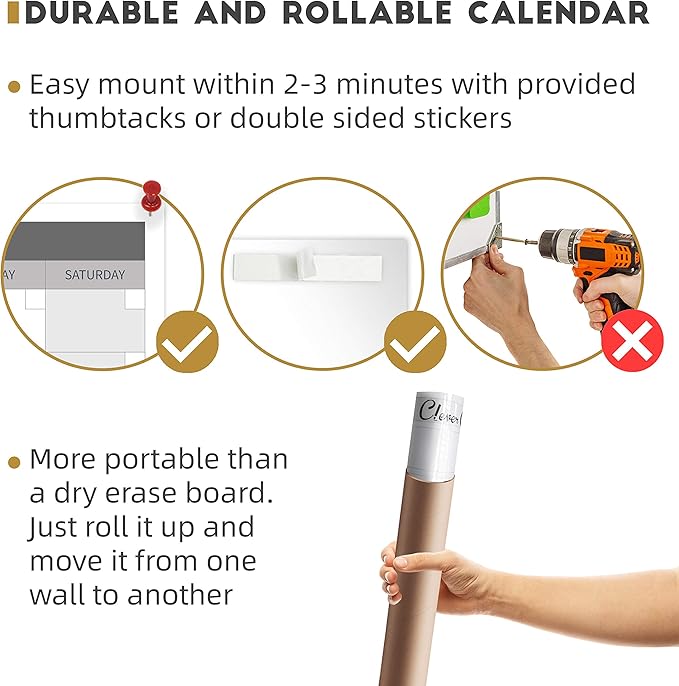 CLEVER CLEAN Large Dry Erase Wall Calendar - 48"x58" 12-month 2025 Undated Reusable Yearly Calendar for Home, Office, School Projects - Jumbo Laminated Task Organizer