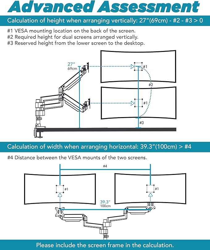Heavy Duty Extension Arm [Accessory Only - Requires MA20P-S Single Monitor Arm for Use] Dual 49" Vertical Stacked Monitor Mount Height Adjustable - 100x100 VESA Mount, Black, MA20P-A