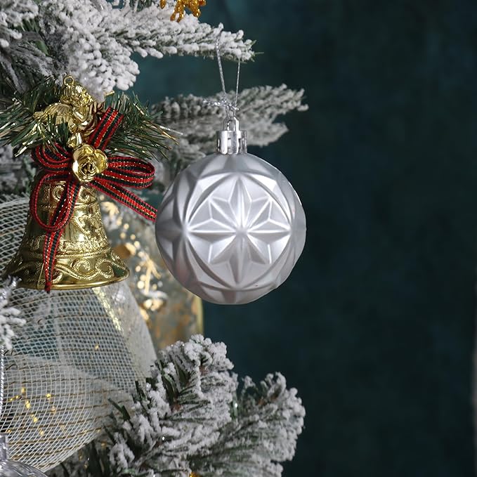 100ct Black and Silver Christmas Ornaments Set, Shatterproof Christmas Decorations for Tree Plastic Xmas Ball Ornaments with Assortment of Designs and Size for Holiday Party Decor (Black & Silver)