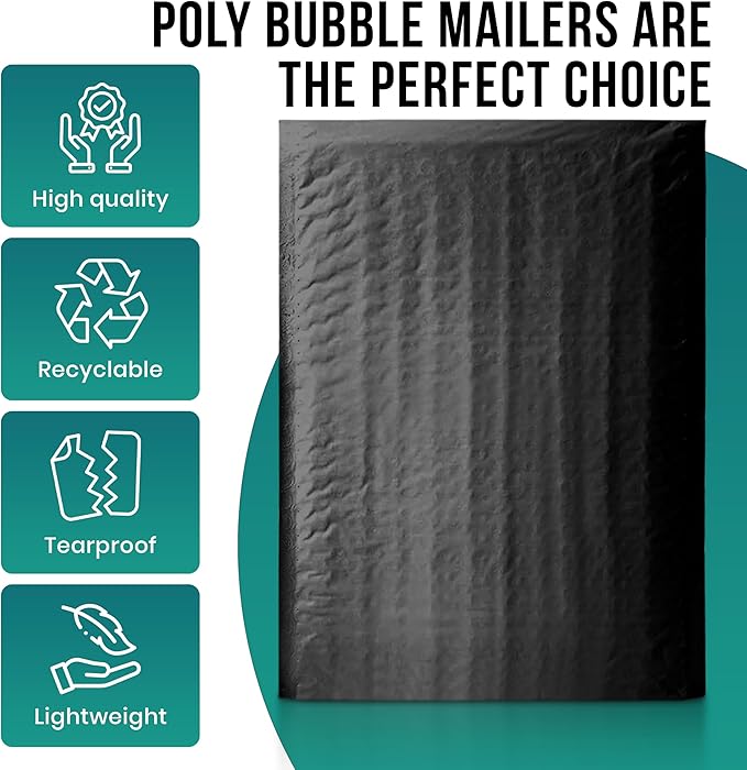 Levex - #0000 4" x 6" [10 Pack] Black Poly Bubble Mailers, Padded Envelope Mailers, Packing Envelope & Mailing Bags for Shipping