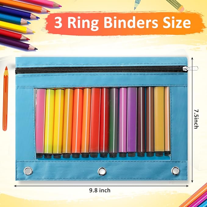 Marspark 48 PCS Pouch Bag for 3 Ring Binder - Bulk Zipper Pencil Binder Pouches with Clear Window for School Office Utensils Storage Supplies(Bright Color)