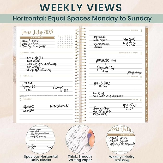 bloom daily planners 2025-2026 Academic Year Daily Planner (July 2025 - July 2026) - Aesthetic A5 Weekly & Monthly Calendar Agenda Organizer Book with Stickers - 5.5" x 8.25" - Brushed Beige