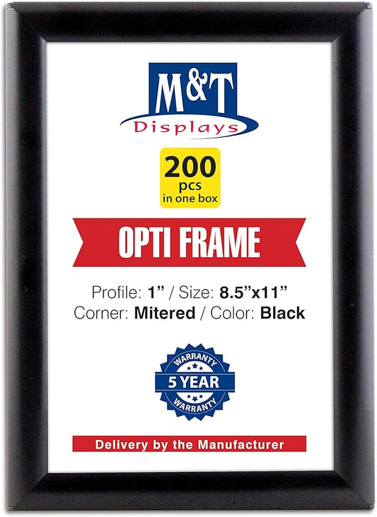 DisplaysMarket 8.5x11 Snap Frame for Wall Mount, Opti Frame, 1 inch Profile- Black, 200