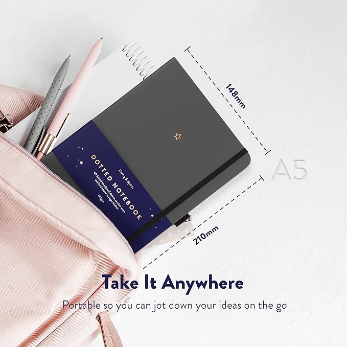 Bullet Dotted Journal by String and Space – Dot Grid Notebook, Dotted 170 GSM Paper – Kawaii Notebook, Handbound with Gift Box – 5.75 x 8.75