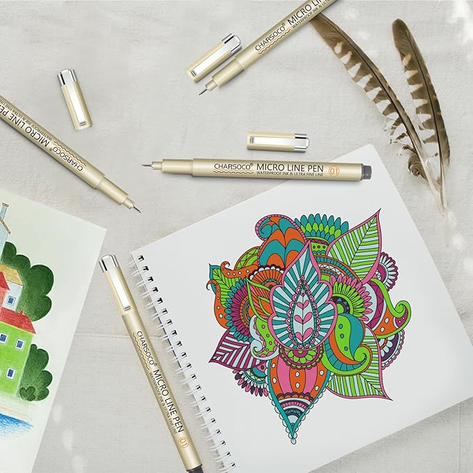 01 Micro Pen, 12 Colors Fine Point Pen, 0.25mm Fineliner Ink Pens for Artist Illustration, Waterproof Archival Ink, Sketching, Anime, Manga, Technical Drawing and Scrapbooking