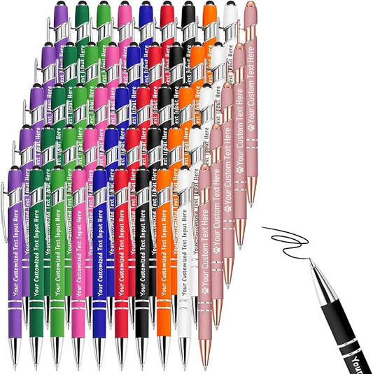 50-500 Pcs Personalized Ballpoint Pen Custom Pens Free Engraved Bulk with Name Logo Soft Black Ink Stylus with Touch Metal Office Gift for Anniversaries Graduations Birthdays