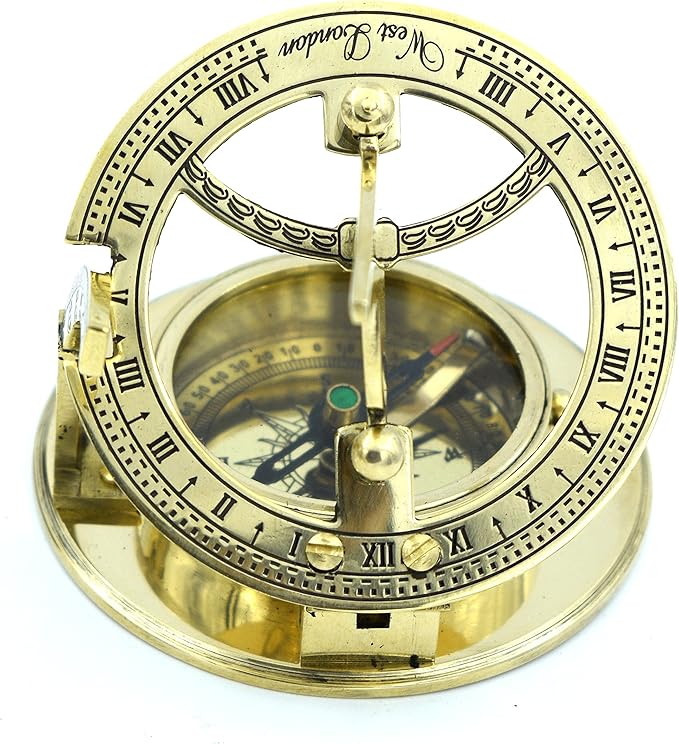 SARA NAUTICAL Antique Brass Sundial Compass, Sundial Clock in Box Gift Sun Clock Ship Replica Watch,Ship Decorations