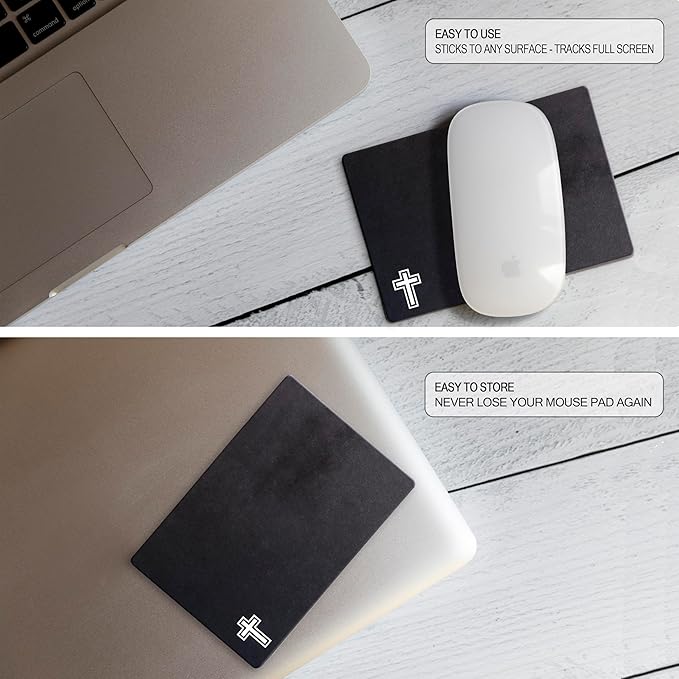 Mouse Pad Adhesive Bottom - Sticks to Any Surface - Portable - Webcam Covers and Screen Cleaner Included (Cross-Black)