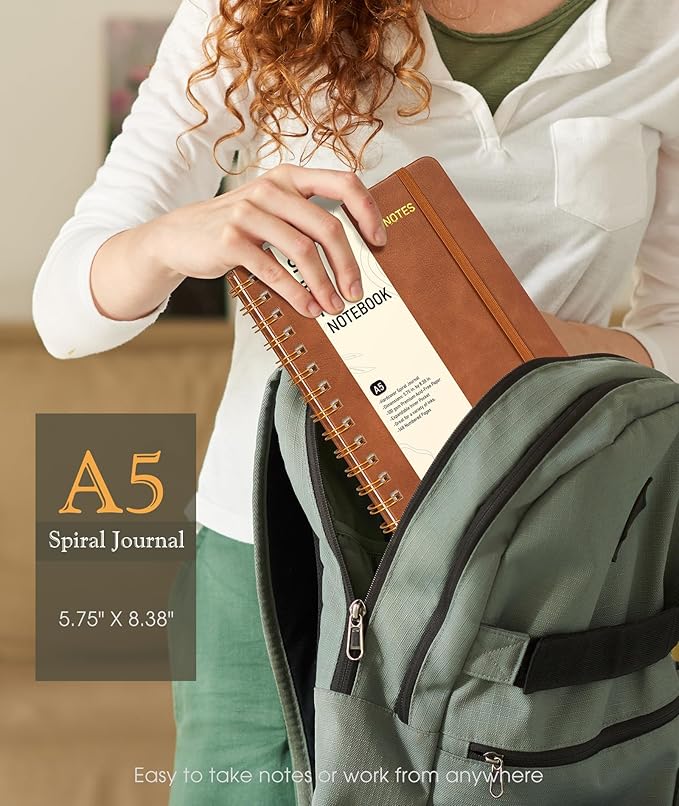 Dotted Spiral Journal Notebook, A5 Hardcover Spiral Journals for Women Men, 100 GSM Dot Grid Paper Notebooks, 150 Pages Spiral Bullet Dotted Notebook for Writing Note Taking 5.75" x 8.38", Brown