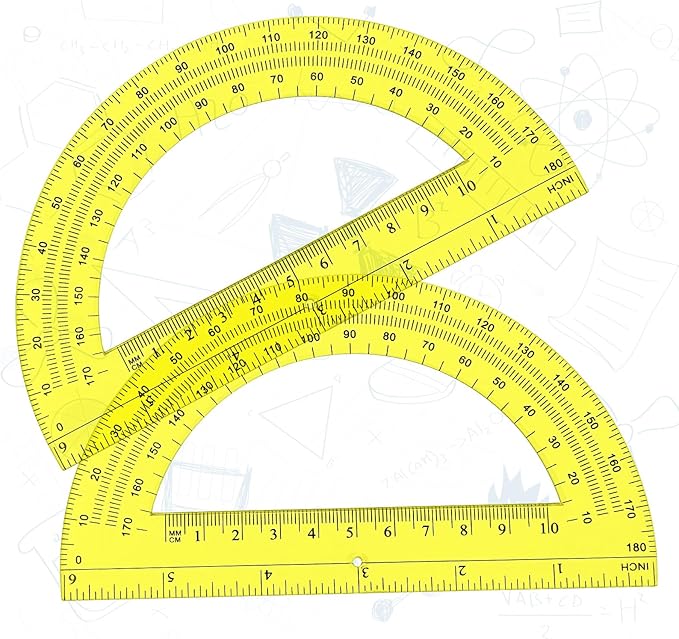 Zonon 2 Pcs 6 Inch Plastic Protractor Math Protractors 180 Degrees Angle Measurement, Translucent for Geometry Classroom Kid Student School Office Supplies(Yellow)