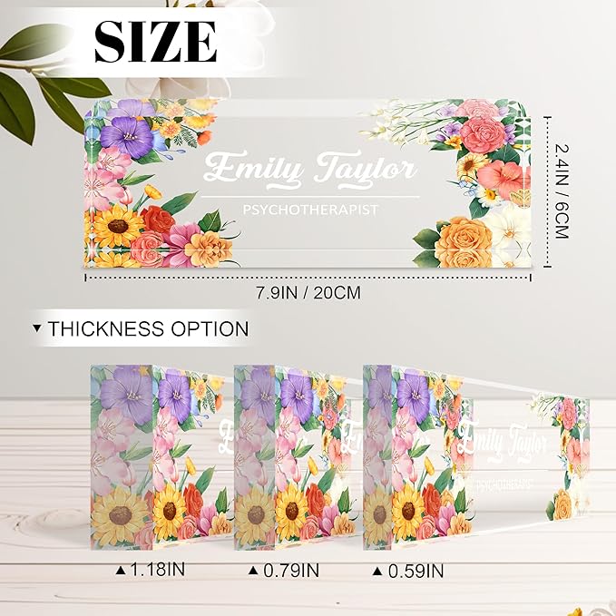 Ship Next Day Personalized Name Plate for Desk, Custom Acrylic Desk Name Sign, Office Appreciation Gifts for Women Men Coworkers Boss Teacher Employee (Flower)