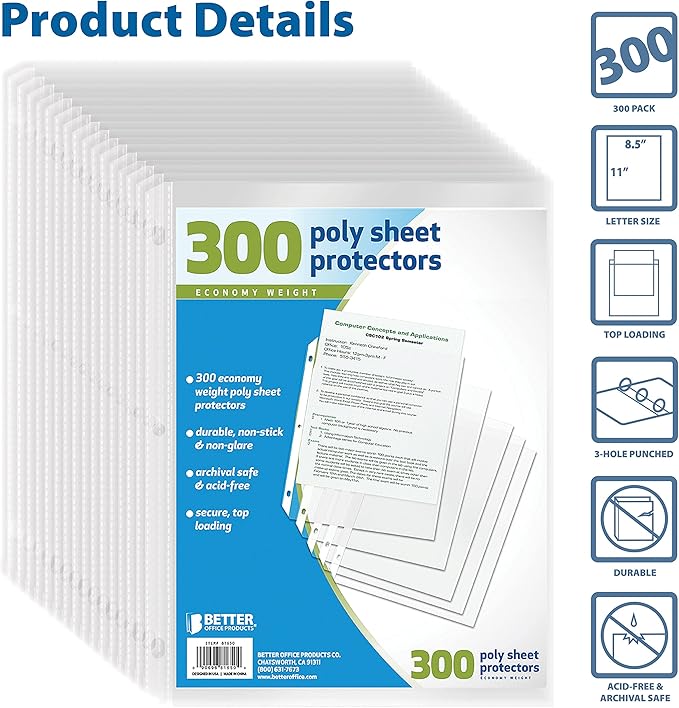 Better Office Products Sheet Protectors, 300 Count