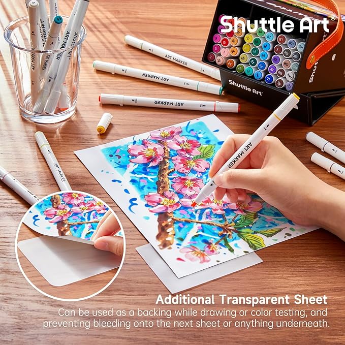 Shuttle Art 61 Colors Alcohol Markers, 60 Colors Dual Tip Art Marker Set Plus 1 Colorless Blender with Marker Case Perfect for Illustration Students Adult Coloring Sketching