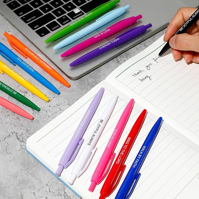 90 Pcs Ballpoint Bible Pen Inspirational Scripture Quotes Black Gel Ink Pens Bulk Religious Retractable Rolling Ballpoint Pens for Party Favors Back to School Gift Supplies (Christian)