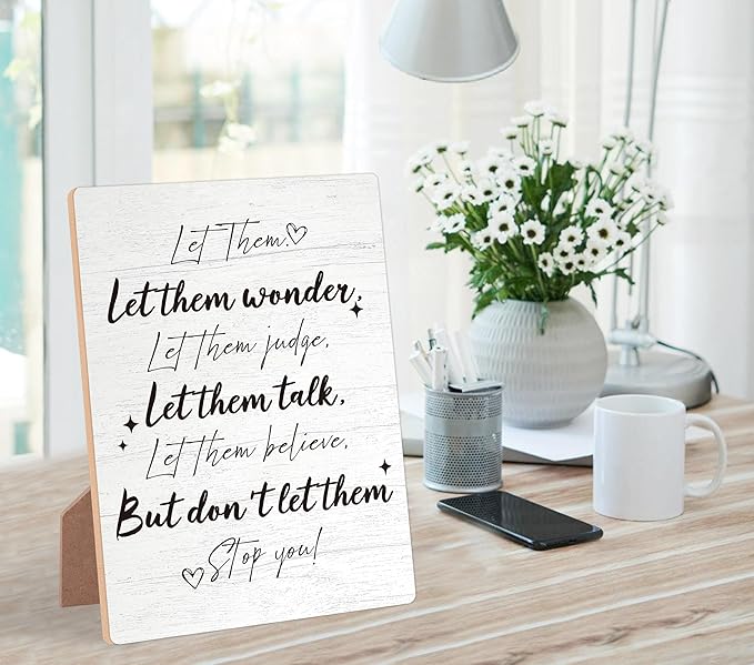Desk Signs for Office, Mental Health Decorations, Inspirational Desk Decor, Home Decor Living Room, Cubicle Decor, Coworker Gifts, Encouragement Gifts for Women Men Friend, Wooden Sign with Stand,3