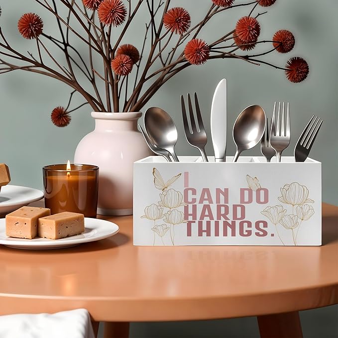 I Can Do Hard Things Pencil Pen Holder for Desk, Butterfly Floral Inspirational Wooden Pencil Holder Organizer for Home Office Desk Accessories, Encouragement Gifts for Women
