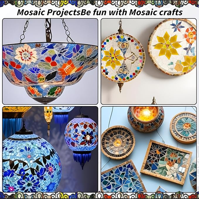 2400 Pcs Mosaic Tiles, Glass Mosaic Tiles for Crafts Bulk, Assorted Color Stained Mosaic Glass Pieces, Mosaic Supplies for Home Decoration, Art Crafts, DIY Projects, Opaque