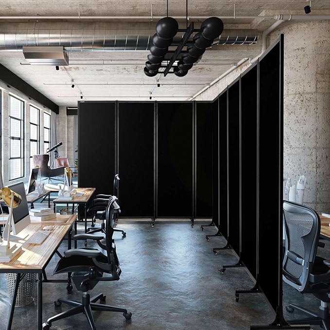 Upgrade Version Room Partition and Divider, Freestanding Rolling Dividers with Wheels,Office Privacy Screen Divider Wall,Classroom Felt Dividers,8'2"L* 6'7"H,4 Panel，Black
