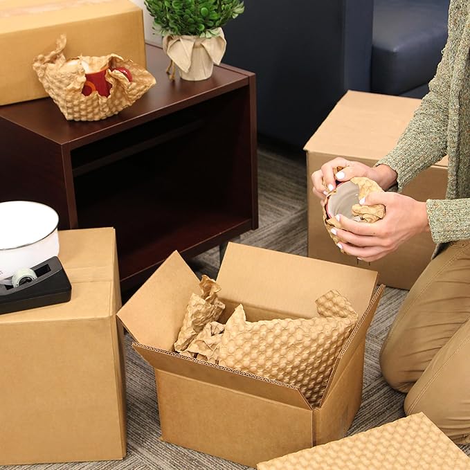 Elementree Paper Bubble Wrap Sheets for Packing, Moving, & Shipping - 12" x 12" x 250' - Eco-Friendly Kraft Bubble Paper - Recyclable Cushioning Wrap - Made in the USA (01913)