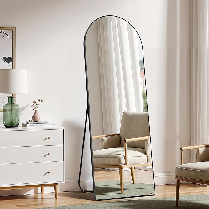 Simple Deluxe Arched Wall Mirror Full Length, 59"x16" Floor Mirror with Stand, Full Length Body Floor, Wall Mounted Mirror for Bedroom, Black