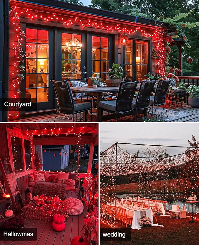 157FT 480 LED Christmas Lights Outdoor, LED Plug in Christmas Tree Lights Waterproof, 8 Modes Green Wire Twinkle String Light for Indoor Room Patio House Holiday Decorations, Red