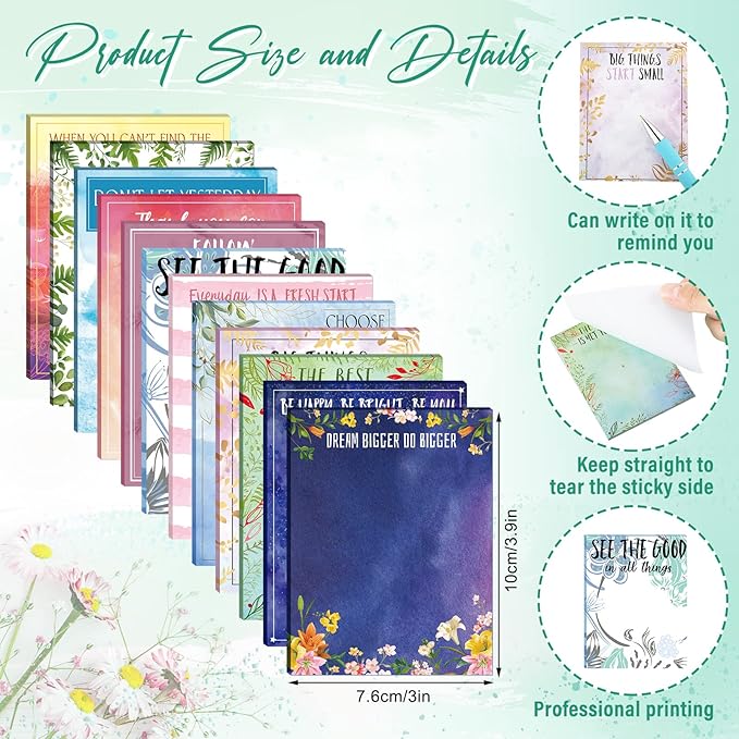 Geyee 24 Pcs Inspiration Sticky Notes with Funny Pens Fun Notepads for Adults Coworkers Nurse 3 x 4 Inch to Do List Notepads with Sayings Pen for Lab Week Gifts Teacher Office Supplies