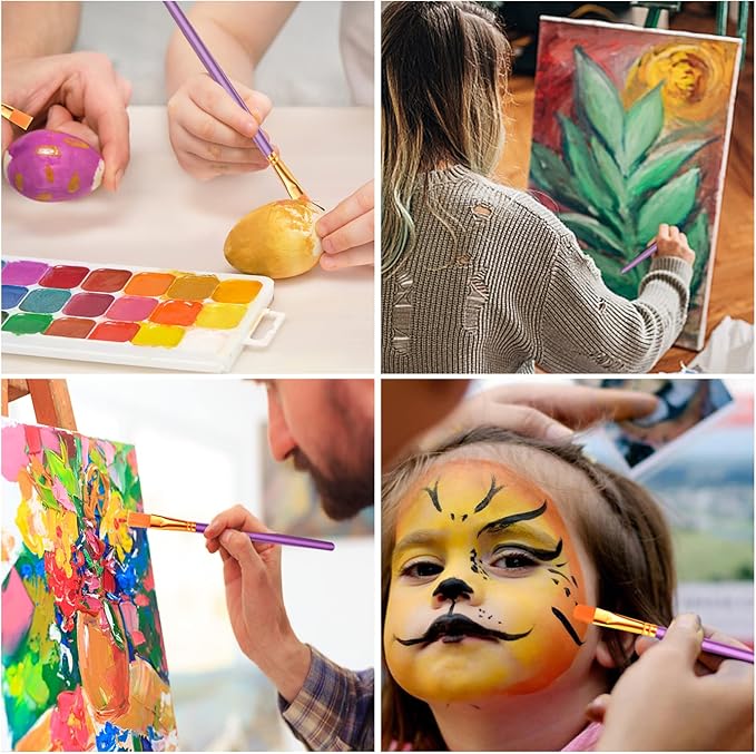 ESRICH Acrylic Paint Brushes Set, 16Packs/160 Pcs, Suitable for Acrylic, Oil, Watercolor,Rock Body Face Nail Art,Perfect Suit of Art Painting, Best Gift for Kids Adult Drawing, Purple