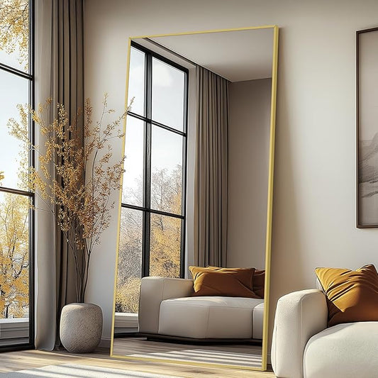MELOMOIR 71"x32" Gold Mirror Full Length, Large Floor Mirror for Home Gym Bedroom Living Room, Large Standing Mirror with Shatterproof Tempered Glass, Wall Mirror Full Length, Wide Leaning Mirror