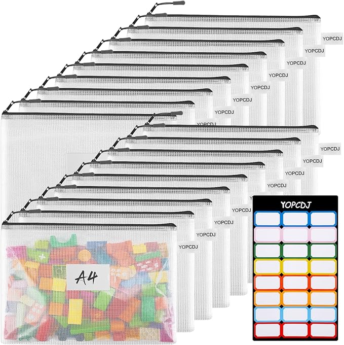 18 Pack A4 Mesh Zipper Pouch Bags, Zipper Pouches of Office Supplies, File Bags for Classroom Organization, Puzzles, Board Game Storage