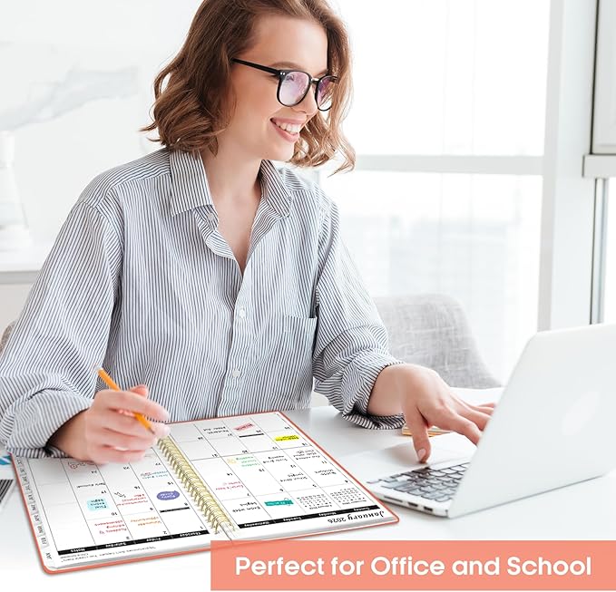 2026 Planner, Weekly and Monthly Calendar Planner, January 2026 - December 2026, Hardcover 2026 Calendar Planner Book with Tabs For Women & Men, Inner Pocket, Spiral Bound, Perfect for Office Home School Supplies - A4 (8.5" x 11"), Coral