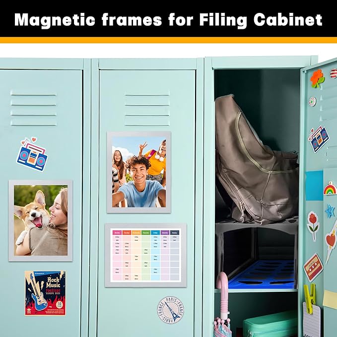 10Packs Magnetic Frames for Refrigerator & Metal Surfaces - 8.5x11 Magnetic Sign Holder - File/Paper/Document Holder with Photo/Picture/Poster Frame for Commercial/Home Use (Silver)