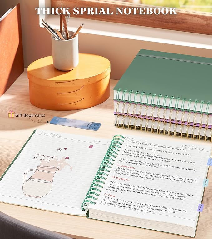 Spiral Notebook Journal, 360 Pages College Ruled Notebooks, Lined Thick Journals for Women Men,B5 Big Spiral Notebooks with 100GSM Paper, Spiral Bound Journal for Writing Work School Green 7.6"×10"