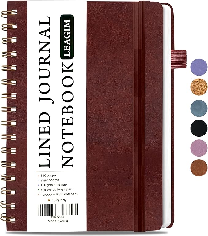 Lined Spiral Journal Notebook for Women & Men, College Ruled Hardcover Notebook for Work & Note Taking, Journals for Writing, 100 GSM, Business, School, 140 Pages, A5(5.8"x8.5") - Burgundy